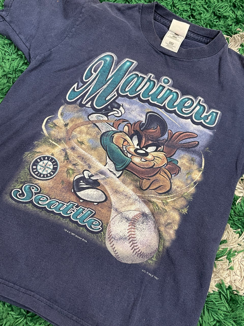 1997 Vintage Kids Mariners Looney Tunes Tasmanian Devil Pitching Shirt