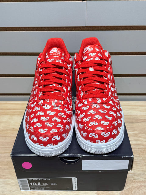 Nike Air Force 1 Low All Over Logo Red Sz 10.5