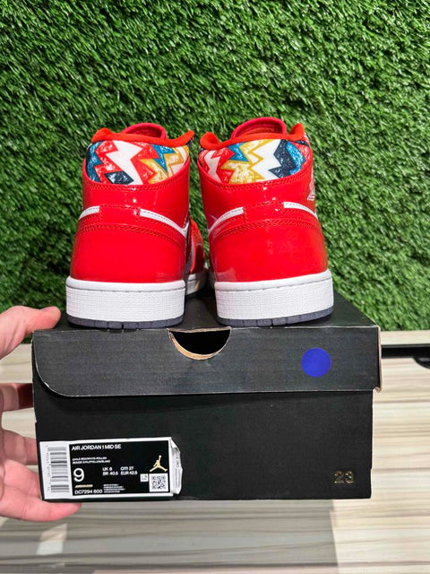 Jordan 1 Mid Barcelona Sweater Red Patent Sz 9M