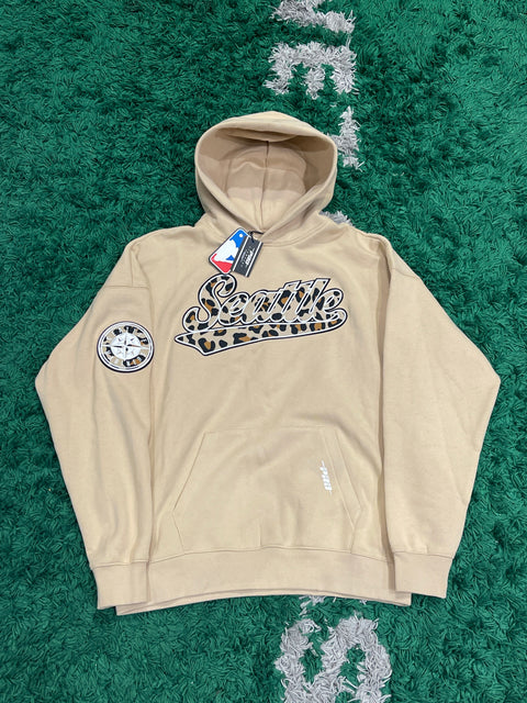 Seattle Mariners Pro Standard Leopard Logo Hoodie NWT Cream Pullover Sweatshirt