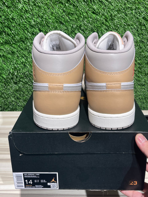 Jordan 1 Mid Rattan White College Grey Sz 14