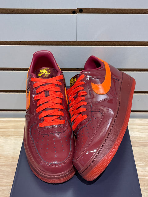 Nike Air Force 1 Low Patent Leather Dark Team Red Safety Orange Sz 10M