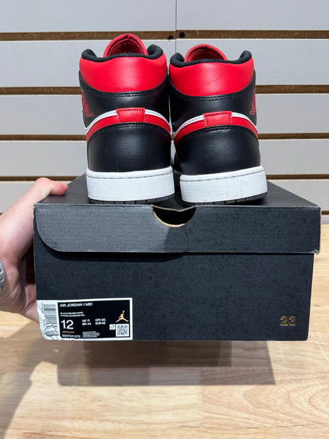 Jordan 1 Mid White Black Red (2022) Sz 12