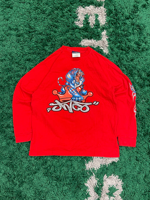 Vintage Kids JNCO Jeans Tribal Tiger Red Long Sleeve Shirt Large