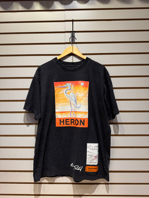 Heron Preston Crane Print Logo T-shirt Black Sz L