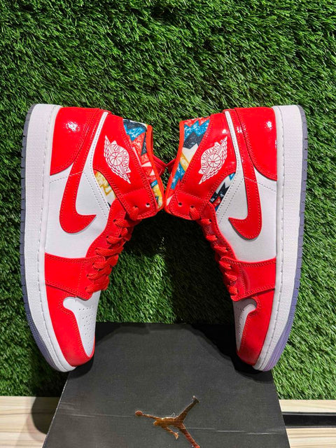 Jordan 1 Mid Barcelona Sweater Red Patent Sz 9M