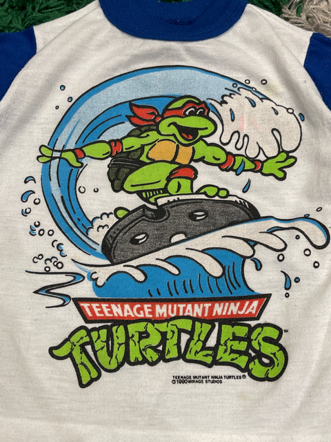 Vintage 1990 Kids Turtles Ninja Raphael Teenage Mutant Hero Surfing Kids T Shirt