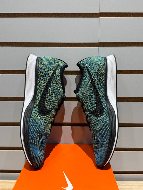 Nike Flyknit Racer Blue Glow Yellow Strike Sz 9.5