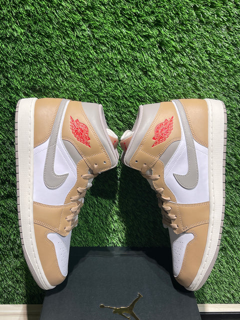 Jordan 1 Mid Rattan White College Grey Sz 14