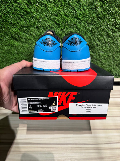 Jordan 1 Retro Low OG Black Dark Powder Blue Sz 4M