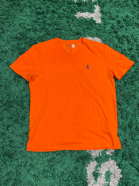 Polo Ralph Lauren Orange V-Neck Shirt Navy Pony