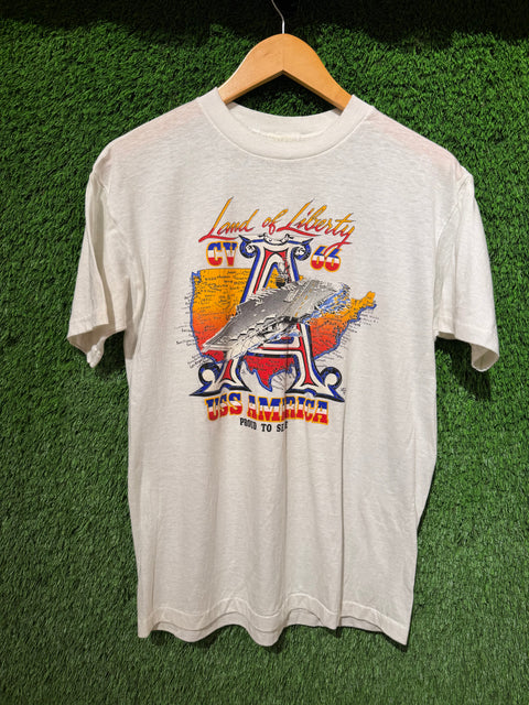 Vintage Land of Liberty USS America Tee Sz Youth L