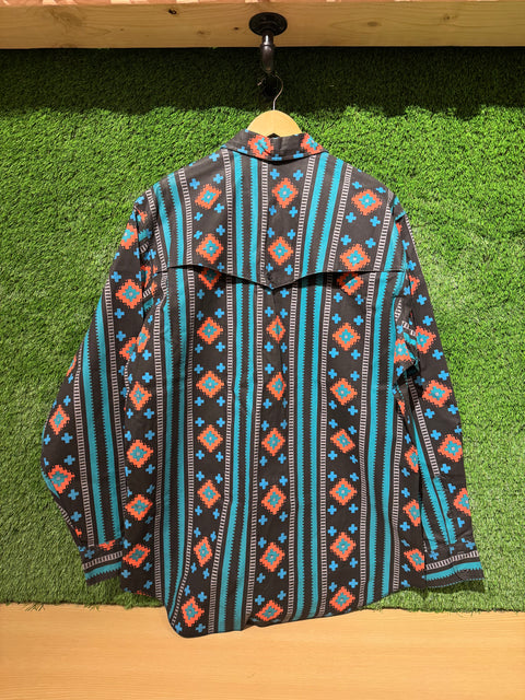 VTG Wrangler 80s Aztec Cowboy Western Button Up Sz XXL
