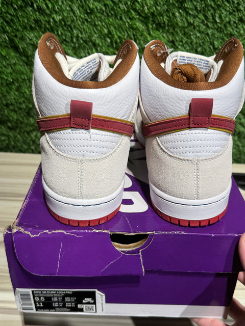 Nike SB Dunk High Sail Bright Crimson Sz 9.5M