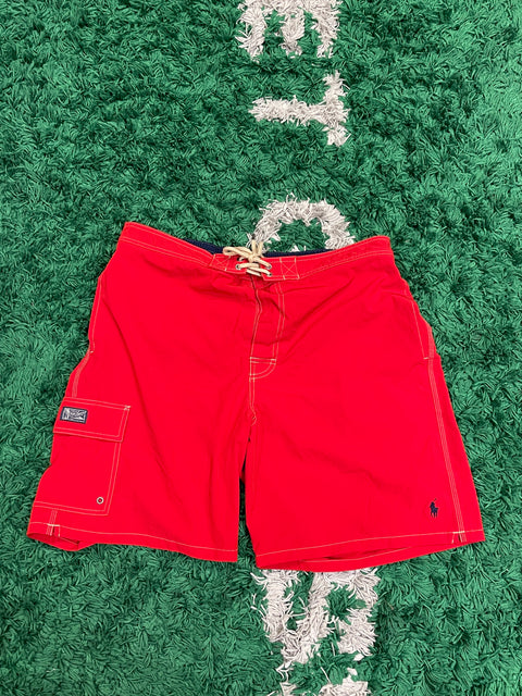 Polo Ralph Lauren Red Swim Shorts Cargo Pocket Board Trunks