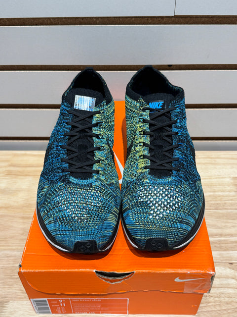 Nike Flyknit Racer Blue Glow Yellow Strike Sz 9.5