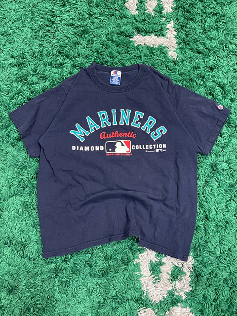 Vintage 1996 Champion Mariners Diamond Collection Navy Shirt