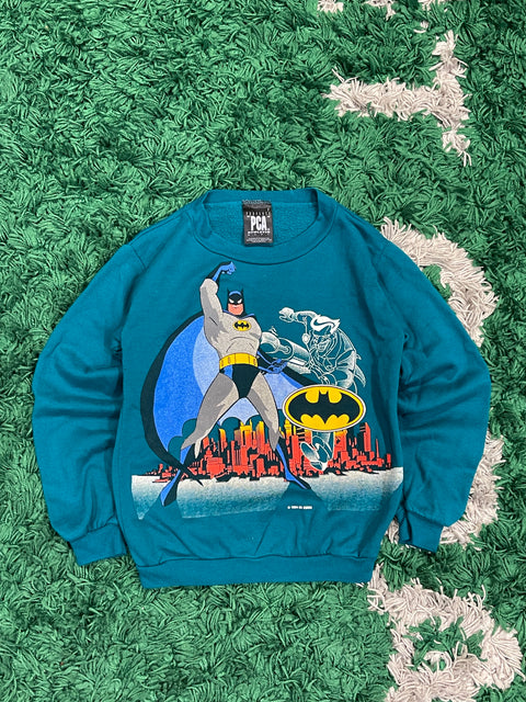 Vintage Kids Batman 1993 Gotham City Joker Graphic Teal Crewneck