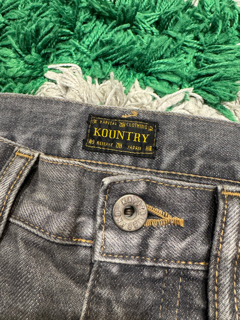 Kapital Kountry Men's Skeleton Bone Patch Gray Denim Bermuda Shorts Regular Size 34
