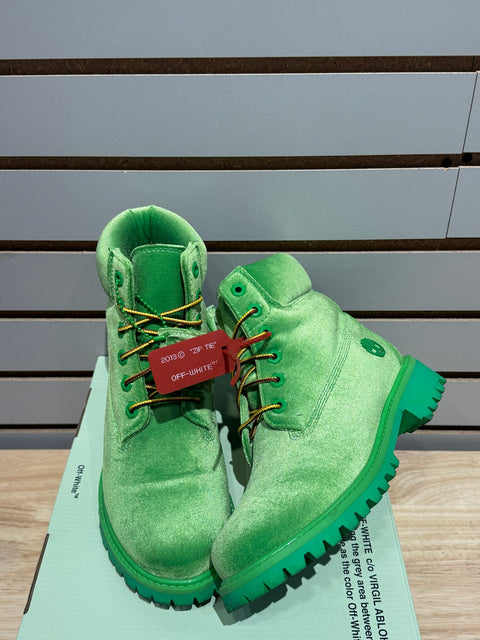 Timberland 6" Boot Off White Green Velvet Sz 5.5M/7W