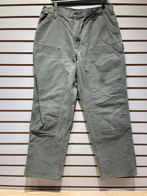2018 Carhartt Double Knee Pants Mens 38x32 Green B136 MOS Canvas Dungaree