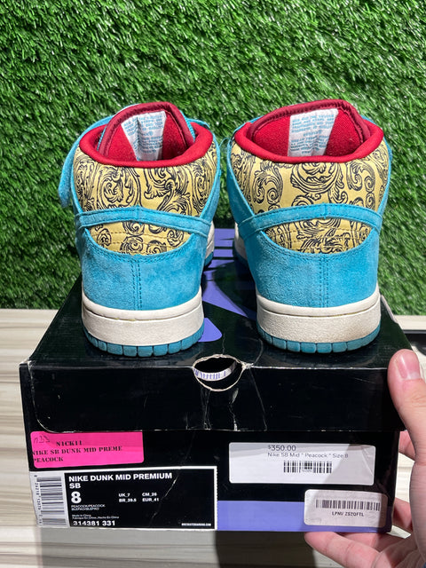 Nike SB Dunk Mid Premium Peacock Sz 8M