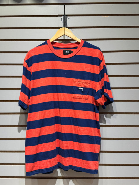 Stussy Striped Orange and Blue T-Shirt Sz XL