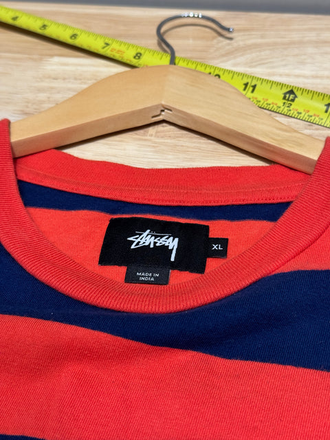 Stussy Striped Orange and Blue T-Shirt Sz XL