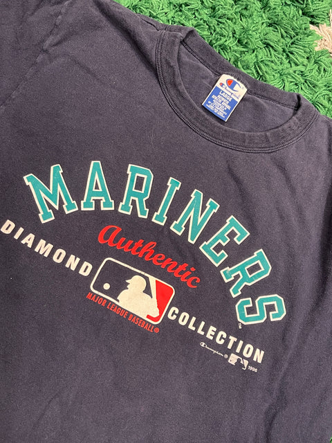 Vintage 1996 Champion Mariners Diamond Collection Navy Shirt