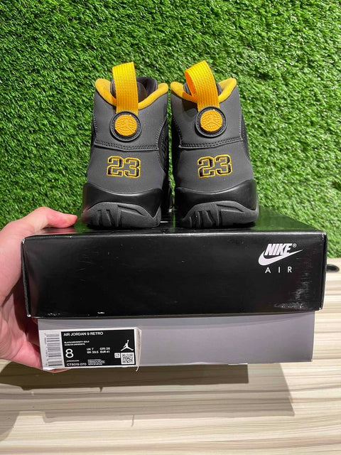 Jordan 9 Retro Dark Charcoal University Gold Sz 8