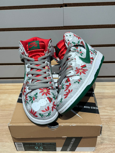 Nike SB Dunk High Concepts Ugly Christmas Sweater Grey Sz 9.5