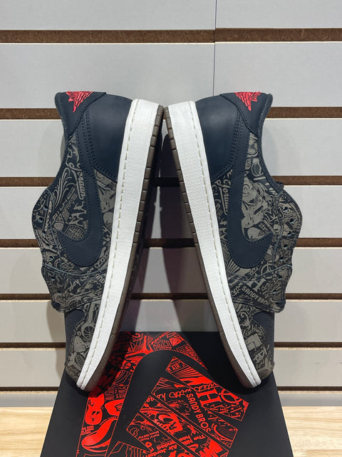 Jordan 1 Retro Low OG Laser Black University Red Sz 12