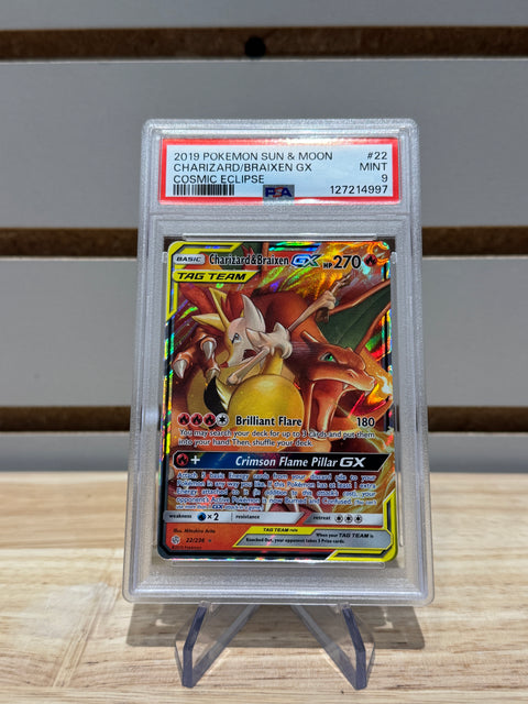 Pokémon Charizard & Braixen GX - SM - Cosmic Eclipse (SM12) PSA 9