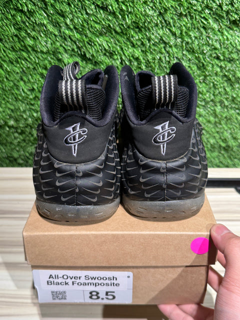 Nike Air Foamposite One All-Over Swoosh Black Sz 8.5