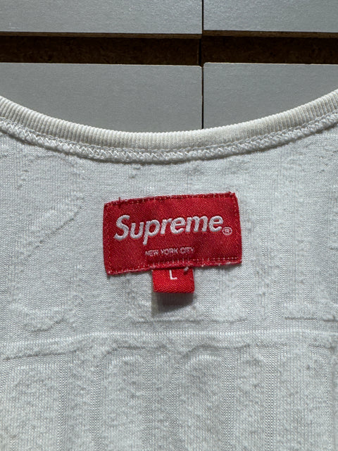 SUPREME S/S '17 Logo Stripe Terry Tank Top White Sz L