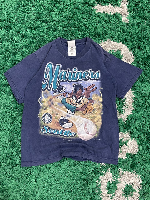 1997 Vintage Kids Mariners Looney Tunes Tasmanian Devil Pitching Shirt