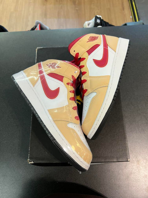 Jordan 1 Mid Light Curry Cardinal (GS) Sz 6.5Y