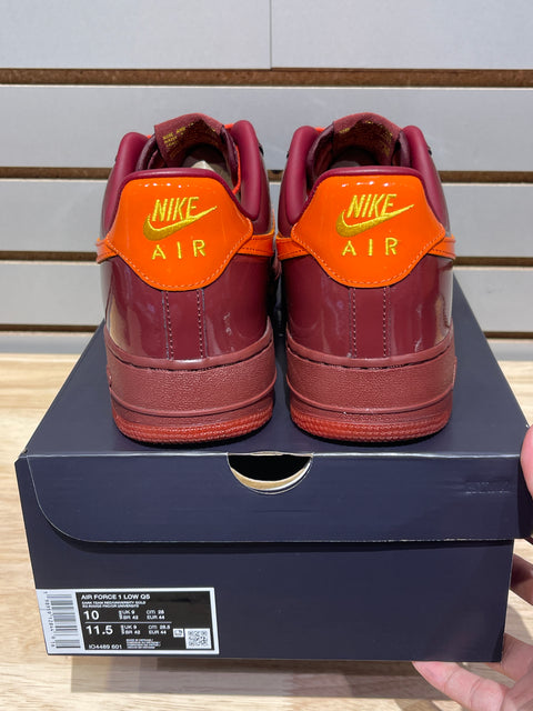 Nike Air Force 1 Low Patent Leather Dark Team Red Safety Orange Sz 10M
