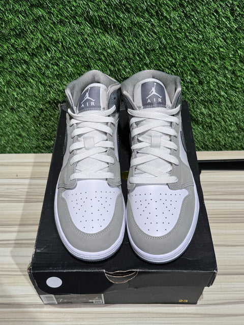 Jordan 1 Mid White Medium Cool Grey (GS) Sz 7Y