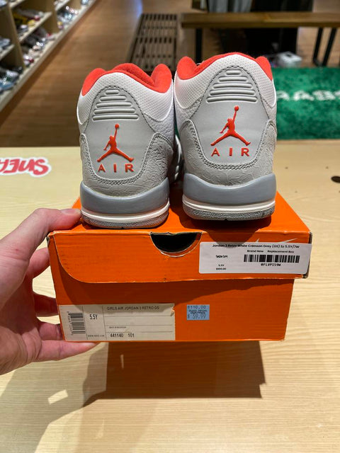 Jordan 3 Retro White Crimson Grey (GS) Sz 5.5Y/7W