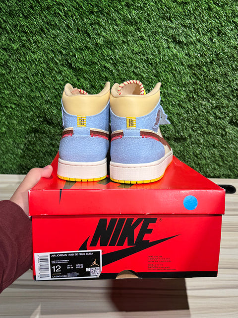 Jordan 1 Mid SE Fearless Maison Chateau Rouge Sz 12M