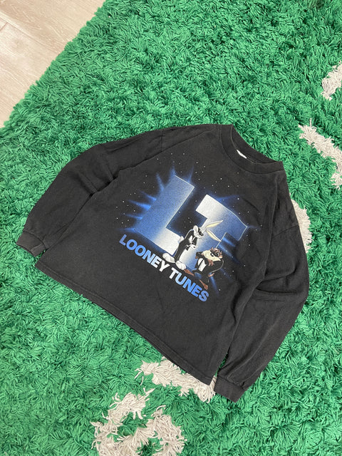 Vintage 1997 Kids Looney Tunes Bugs And Taz Men In Black Long Sleeve Tee