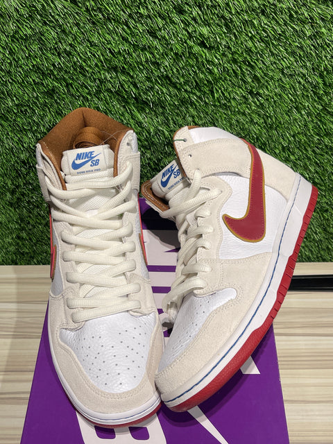 Nike SB Dunk High Sail Bright Crimson Sz 12