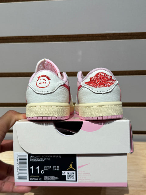 Jordan 1 Retro Low OG SP Travis Scott Sail Tropical Pink (PS) Sz 11c