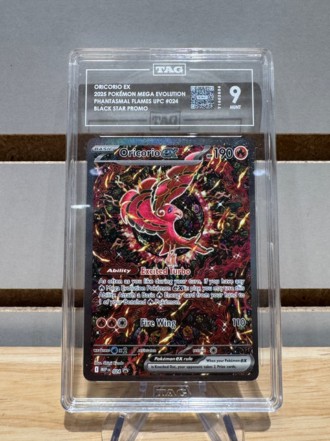 Oricorio EX 2025 Pokemon Mega Evolution Phantasmal Flames UPC #024 Black Star Promo Tag MNT 9