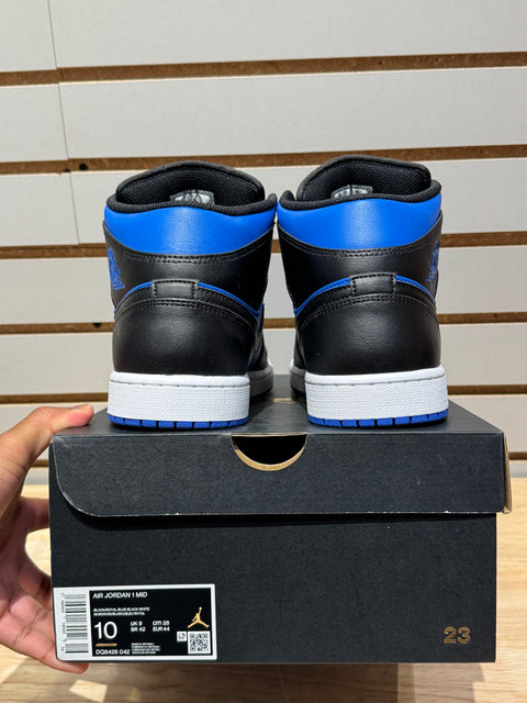 Jordan 1 Mid Black Royal Blue Sz 10