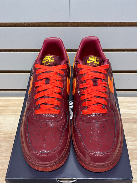 Nike Air Force 1 Low Patent Leather Dark Team Red Safety Orange Sz 10M