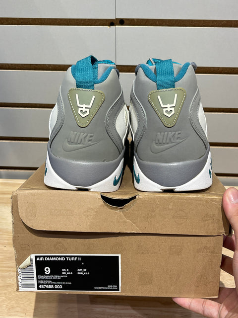 Nike Air Diamond Turf 2 Grey Green White Sz 9