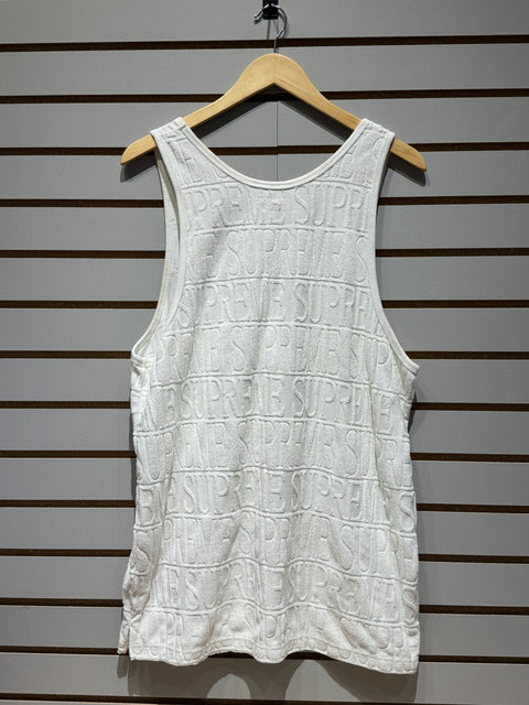 SUPREME S/S '17 Logo Stripe Terry Tank Top White Sz L
