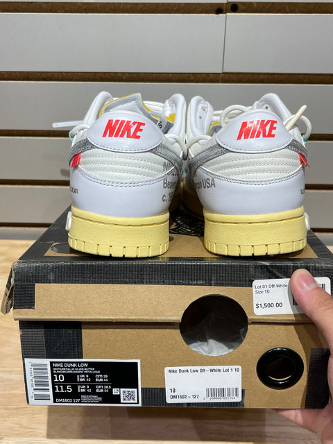 Nike Dunk Low Off-White Lot 1 Sz 10